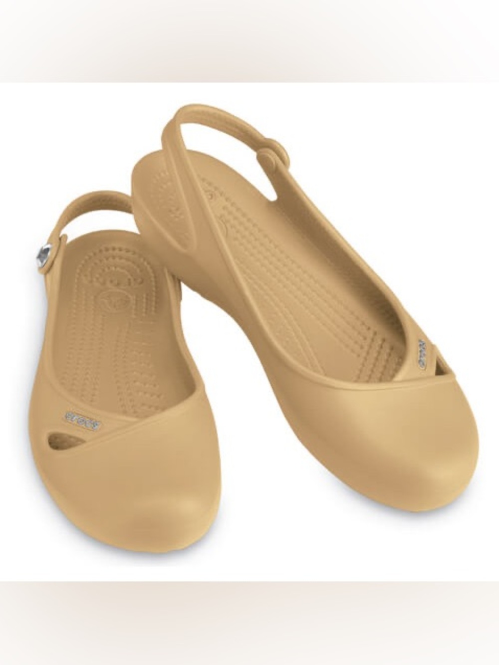 CROCS Women's Slingback Flats - Casual Slip-On Comfort Gold Tan 9
